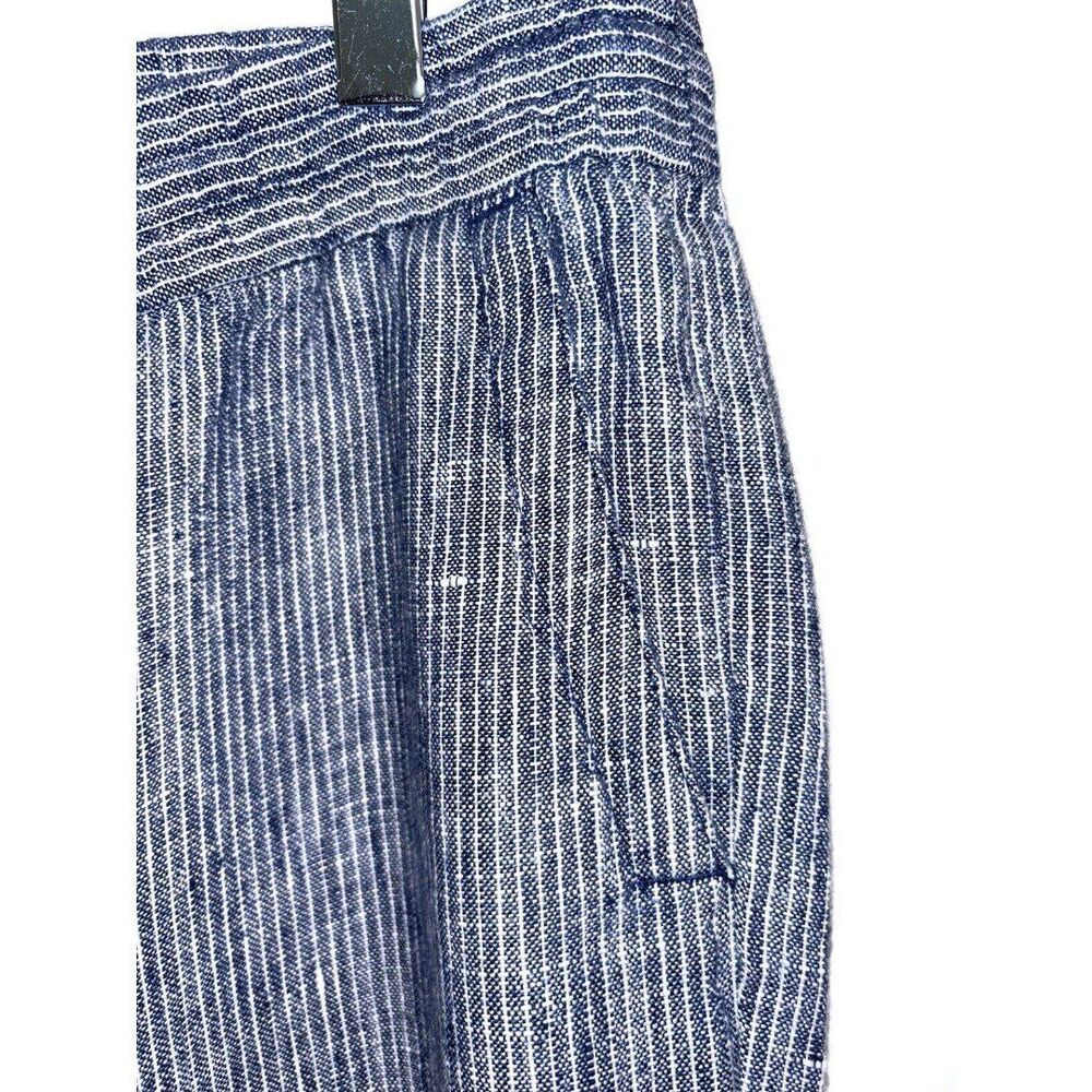 Talbots Women's  Linen Cotton Blue White Striped Pants Size 4 Elastic Waist - Picture 3 of 7